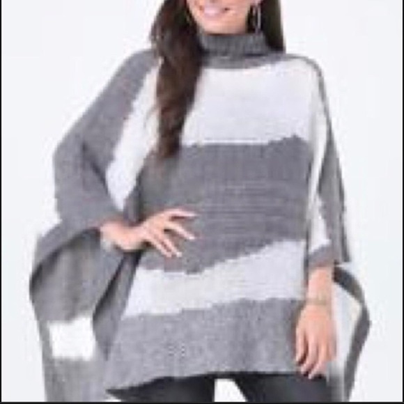 BEBE gray stripe abstract pullover poncho - Picture 5 of 5